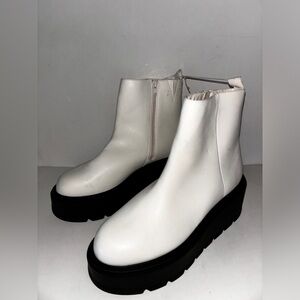 BP Milo‎ Lug Sole Vegan Leather Chunky Platform White Ankle Boots Women 9.5